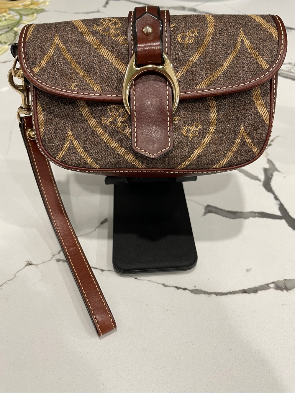 Dooney & Burke vintage signature snap flap closure wristlet/clutch EUCminor wear